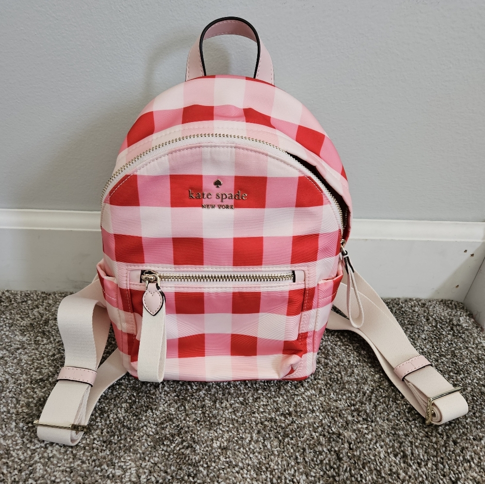 Kate Spade Red and Pink Mini Checkered Backpack